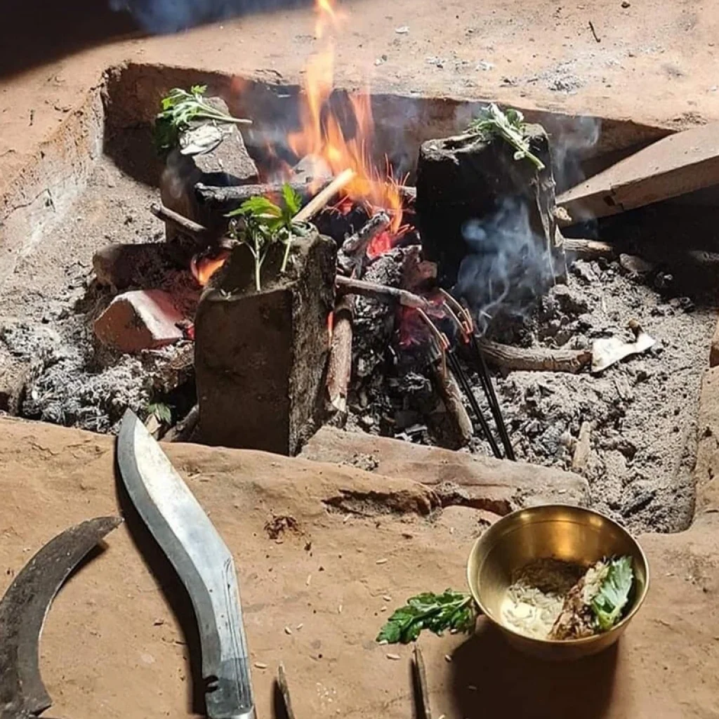 Suptulung sacred three stone hearth of Rai community ritual space